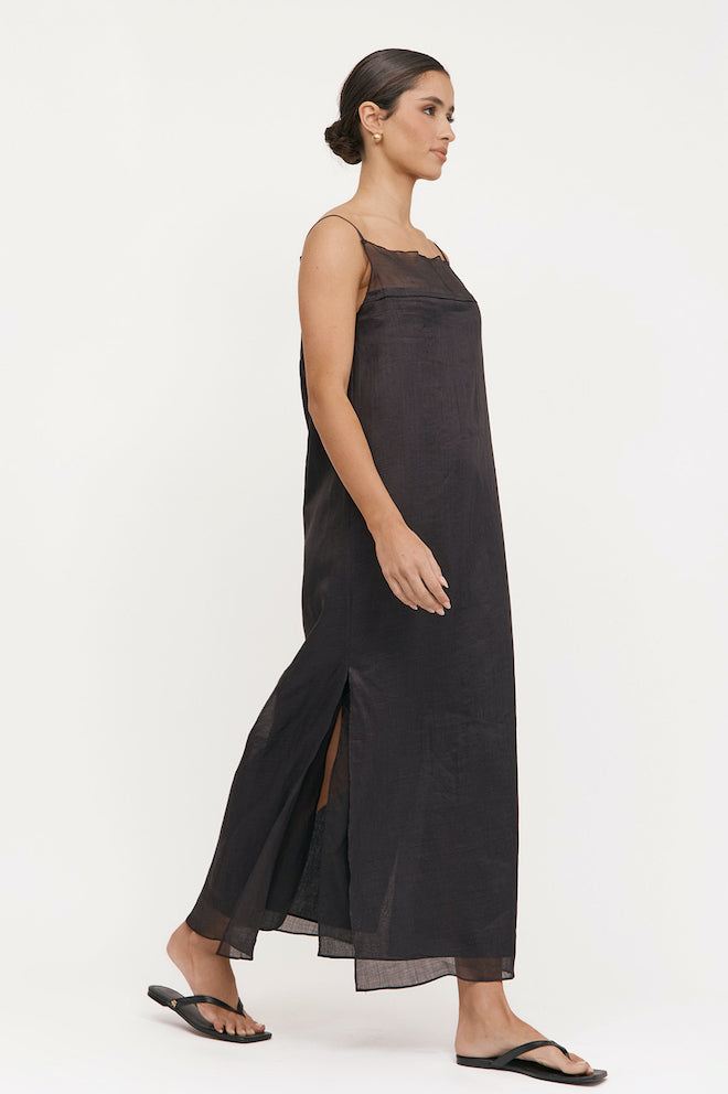River Sleeveless Ramie Dress -  Black