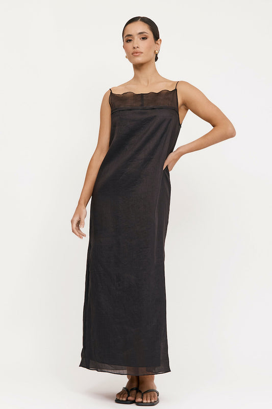 River Sleeveless Ramie Dress -  Black