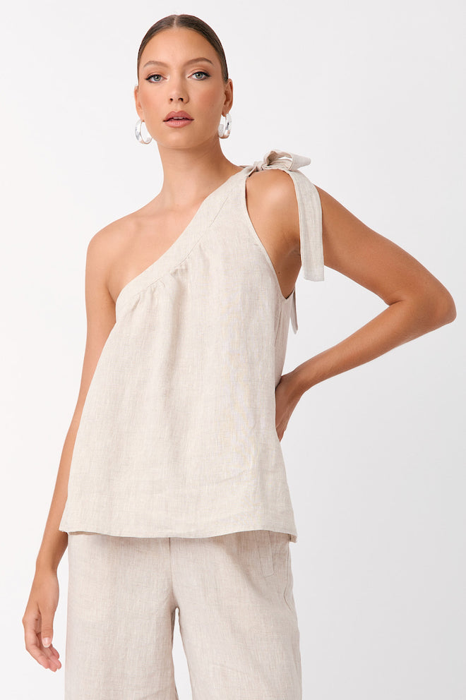 Frida Linen One Shoulder Top