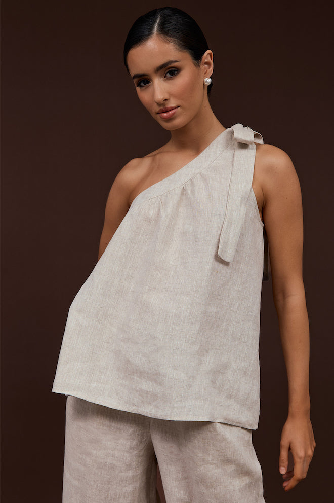 Frida Linen One Shoulder Top