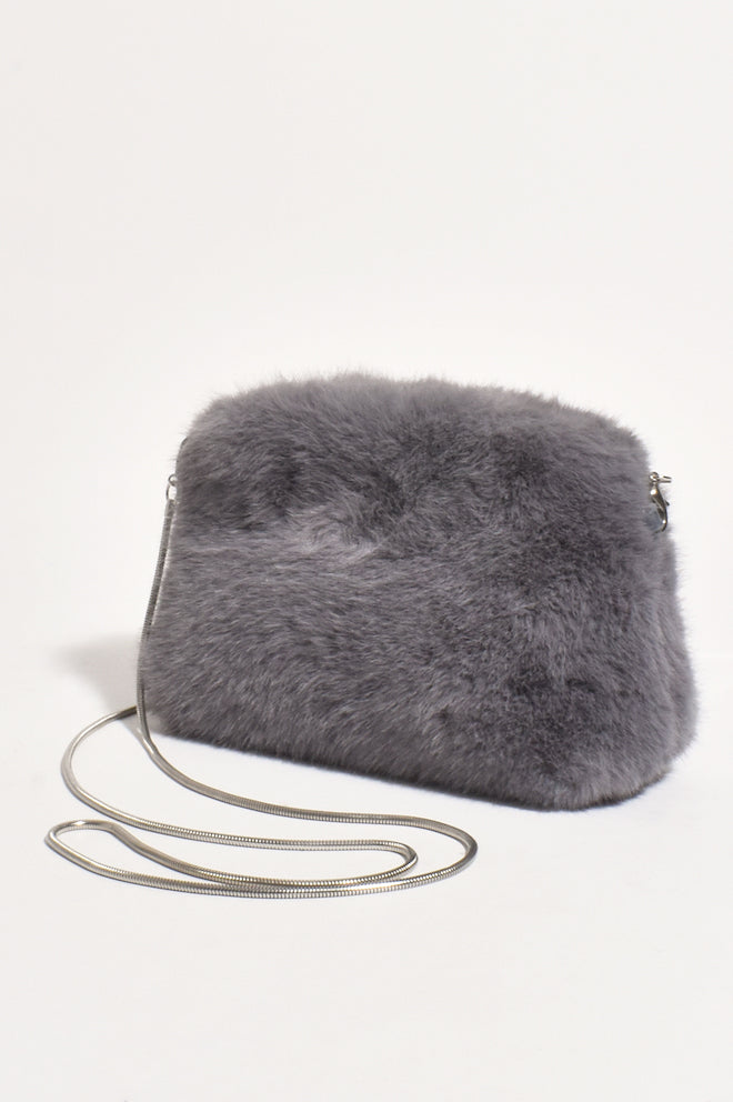 charcoal gray shearling pouch cross body bag