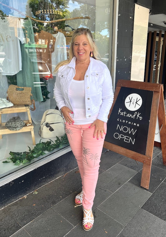 Diamante Palm Pants - Pink