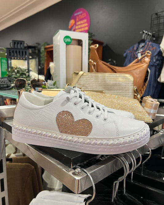 Lavish Lace-up Sneaker - White Gold Heart