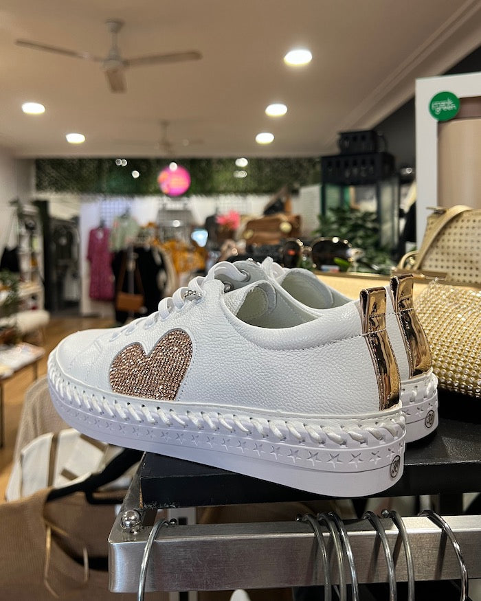 Lavish Lace-up Sneaker - White Gold Heart