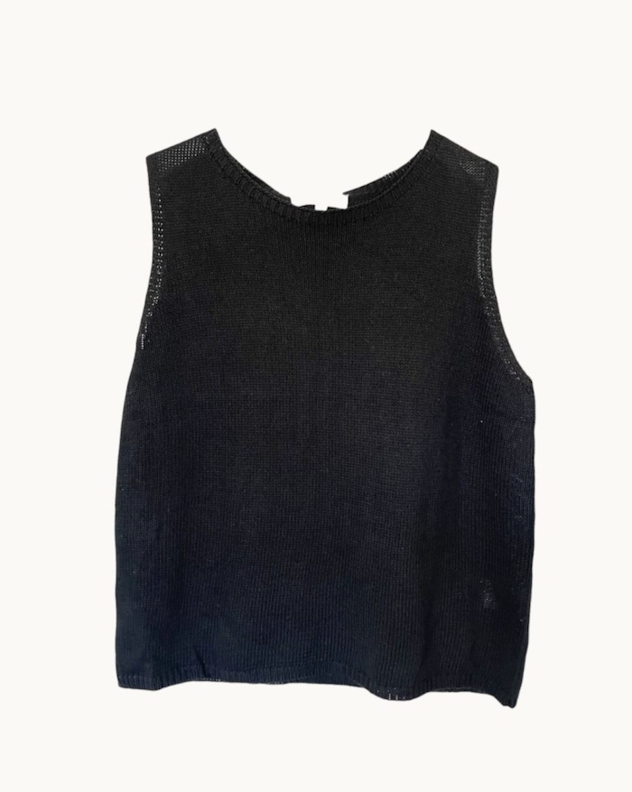 Black sleeveless top on a white background