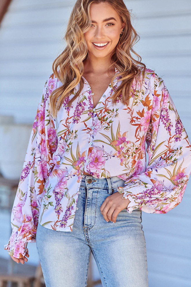 Danni Blouse - White Acadia Print