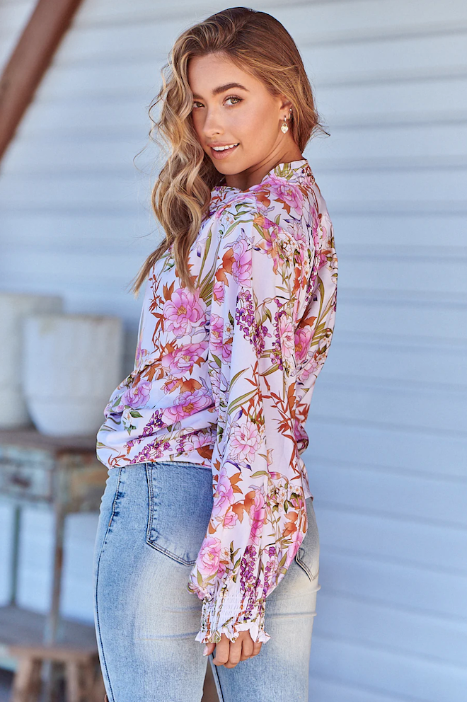 Danni Blouse - White Acadia Print