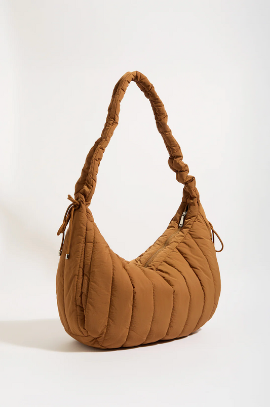 Quincy Quilted Nylon Tote - Tan