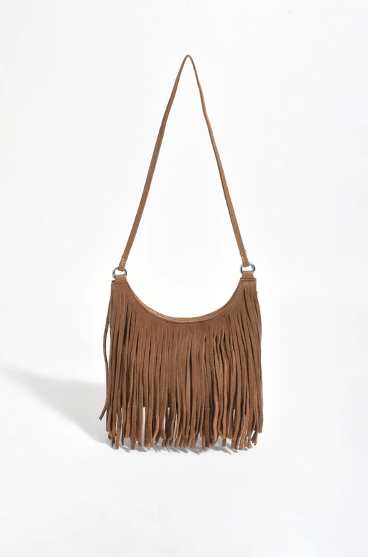 Kelsey Leather Suede Fringe Mini Bag - Tan