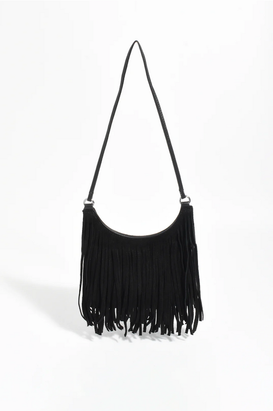 Kelsey Leather Suede Fringe Mini Bag - Black
