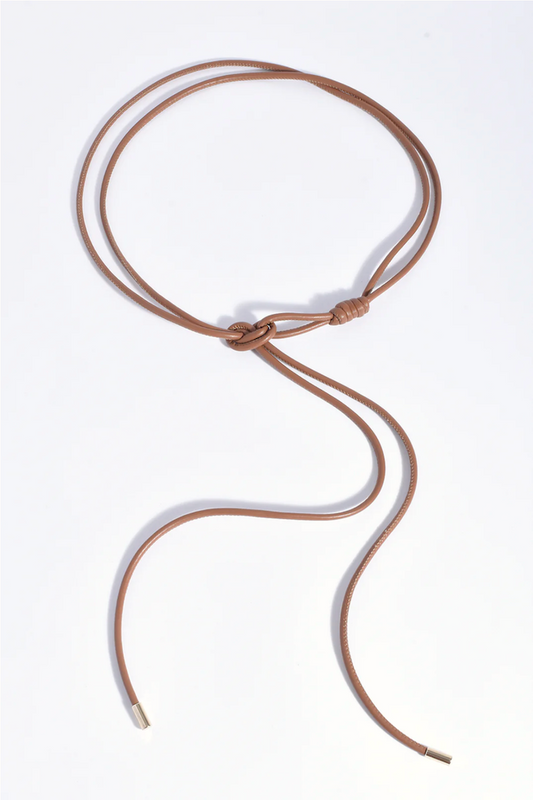 Tie Front Metal Ends Belt - Tan