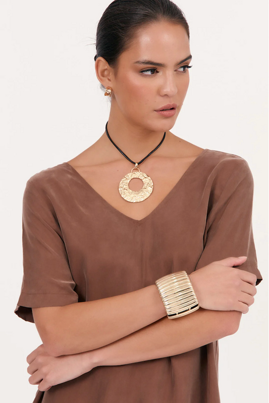 Statement Ribbed Cuff Bracelet - Gold