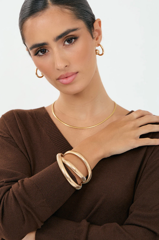 Entwined Metal Bangle Set - Gold