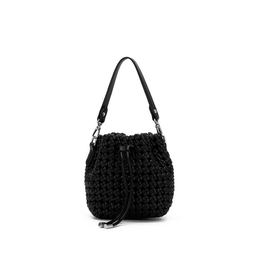 Mindy Woven Bucket Bag - Black