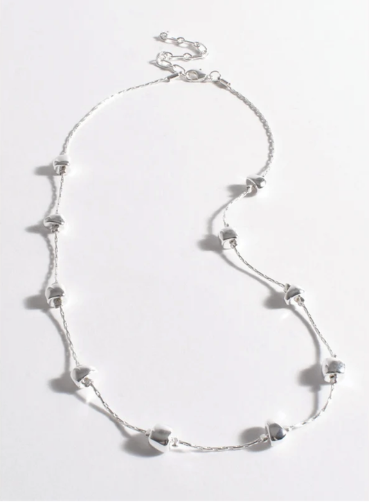 Silver necklace on a white background