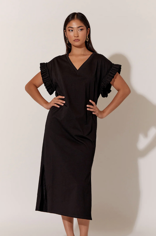 Annika Frilled Sleeve Dress - Black