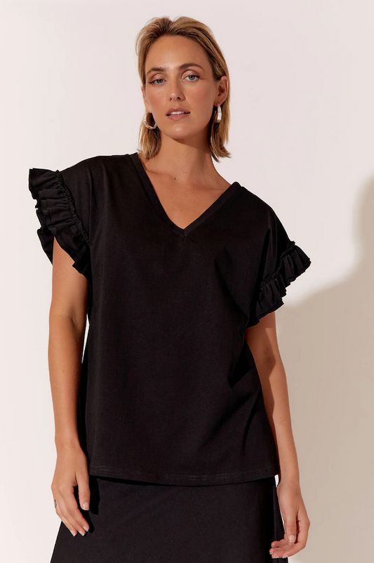 Annika Frill Sleeve Top - Black