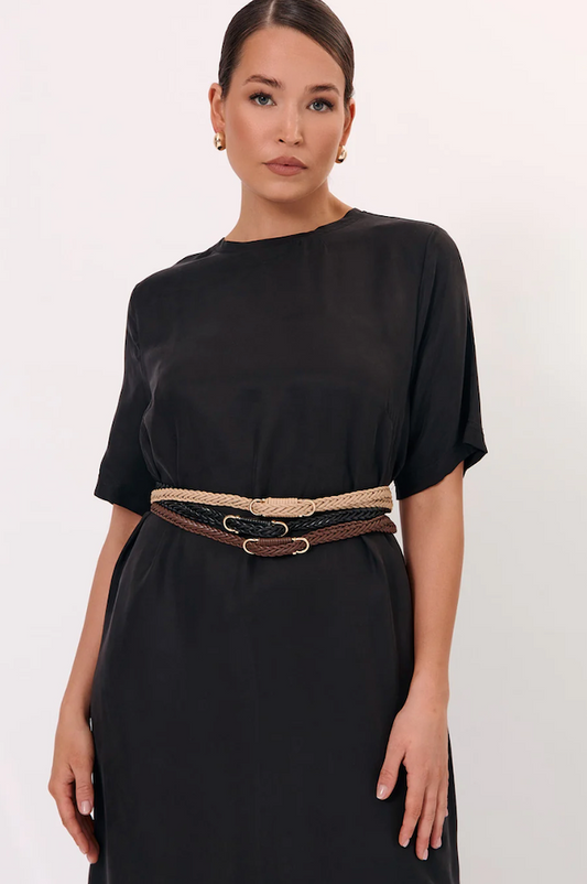 Plaited Thin Waist Belt - Chocolate