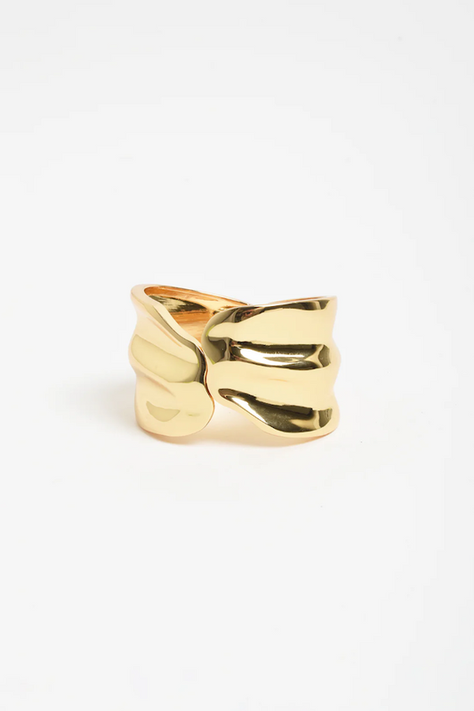Hinged Metal Statement Wave Bangle - Gold