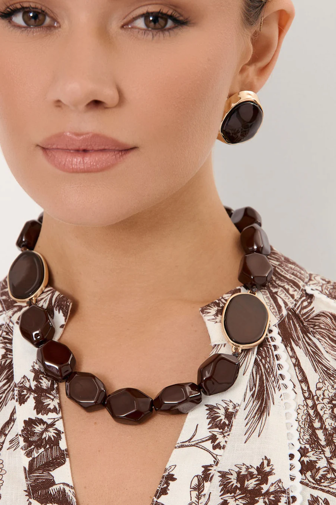 Mixed Shapes Resin Event Necklace - Chocolate