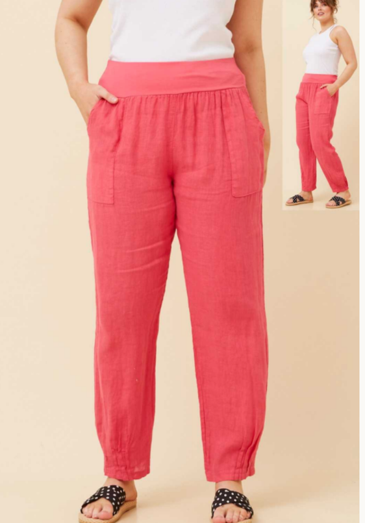 Sorrento Linen Pants - Hot Pink