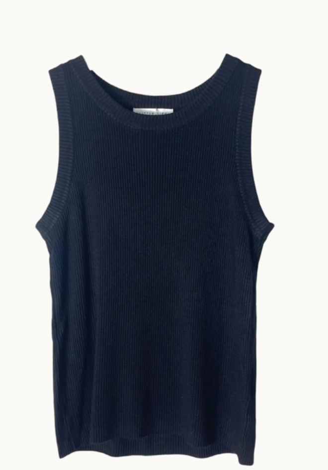 A black Eva Tank Top with rib detail made from soft knitted fabric.