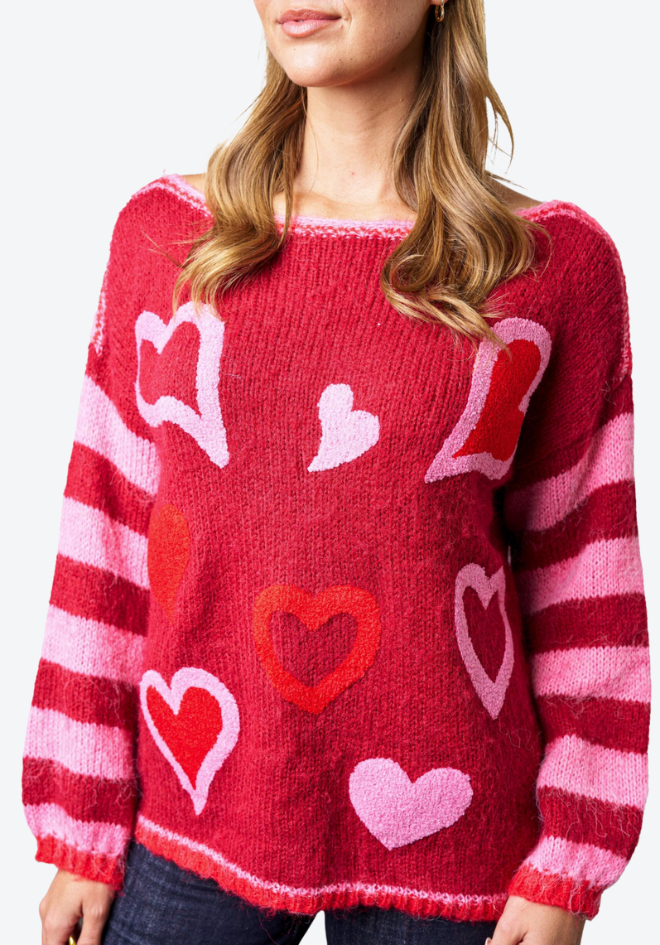 Burgundy Heart Knit