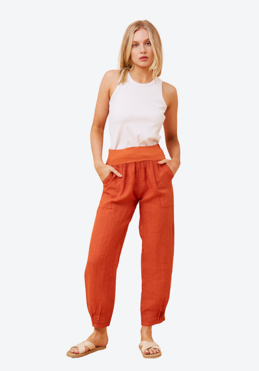 Sorrento Linen Pants - Rust