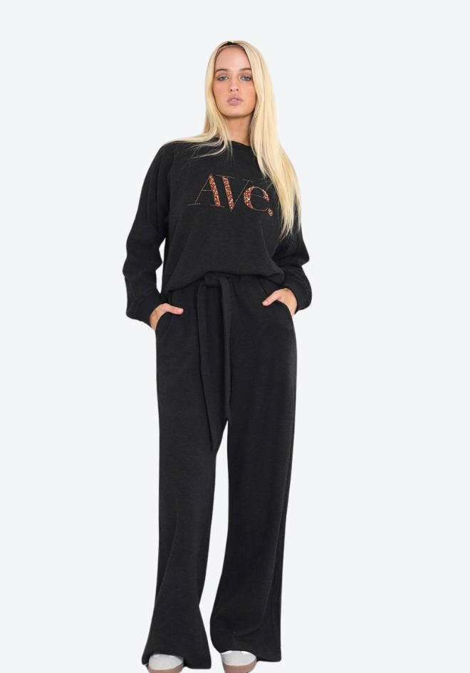 Ave Beaded Sweater Top - Charcoal