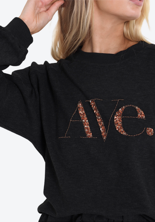Ave Beaded Sweater Top - Charcoal