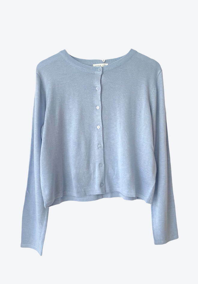 Light blue cardigan on a white background