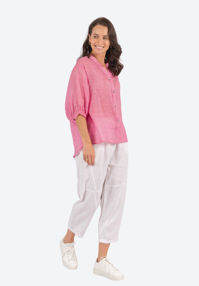 Aurora Linen Top - Hot Pink