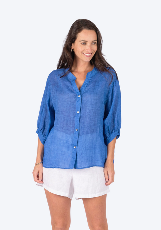 Aurora Linen Top - Royal Blue