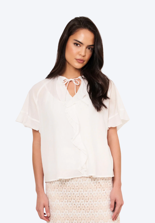Elodie Frill Front Top - White