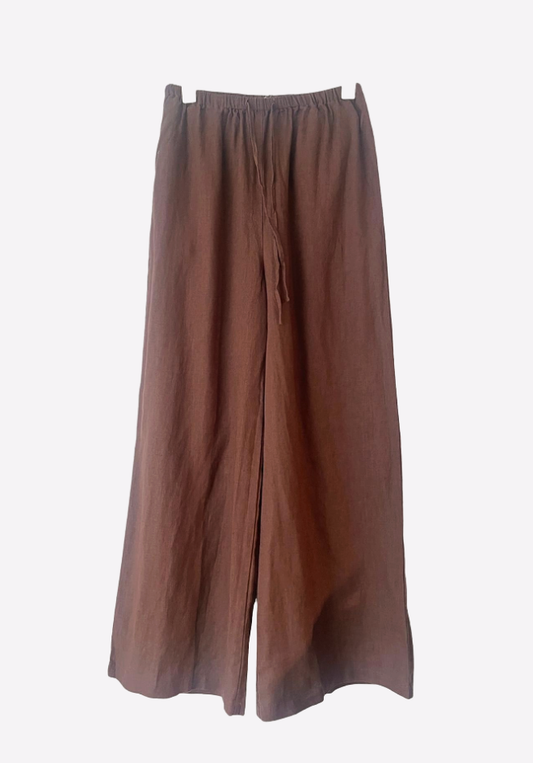 Brown wide-leg pants on a white background