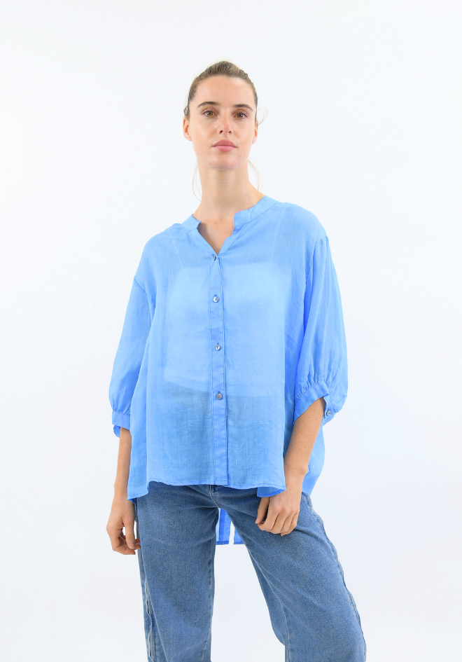 Aurora Linen Top - Sky Blue
