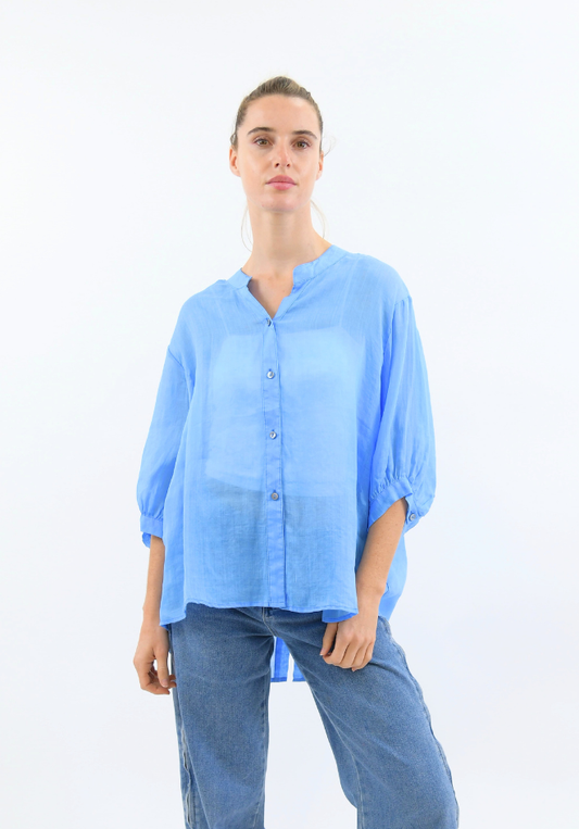 Aurora Linen Top - Sky Blue