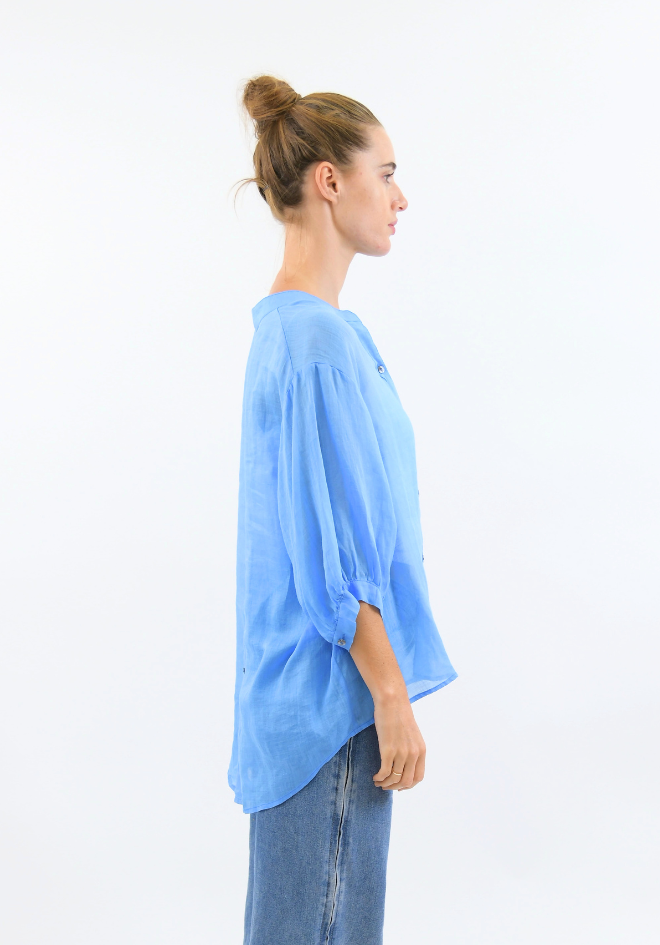 Aurora Linen Top - Sky Blue