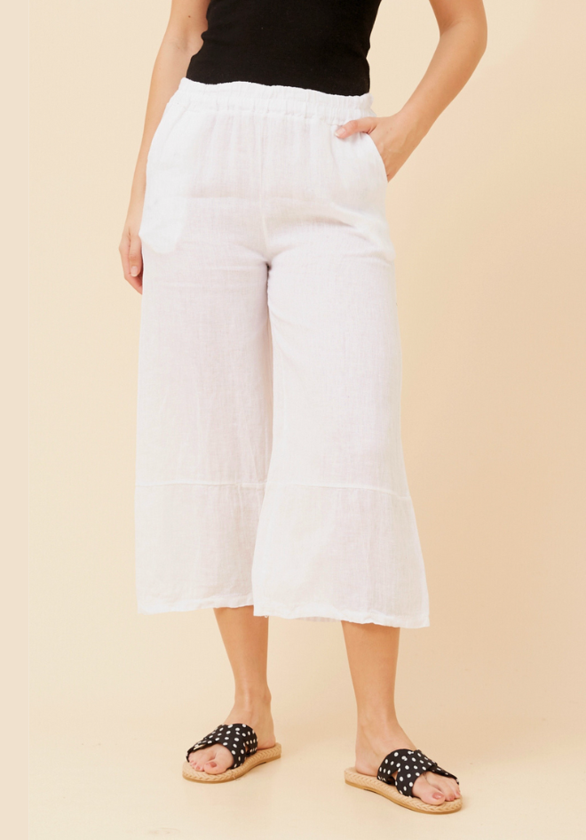 Lucca Crop Linen Pants - White