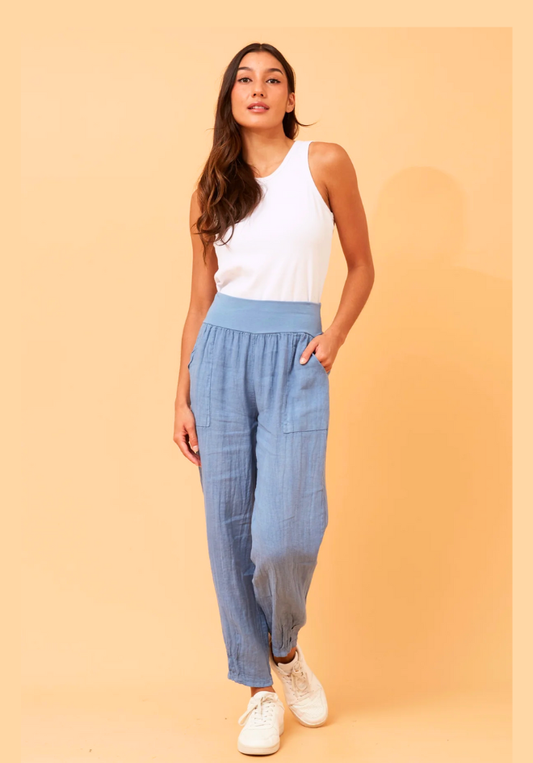Sorrento Linen Pants - Denim Blue