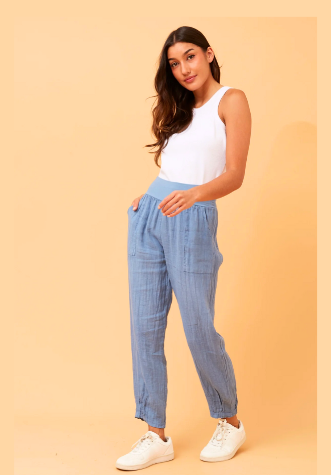 Sorrento Linen Pants - Denim Blue
