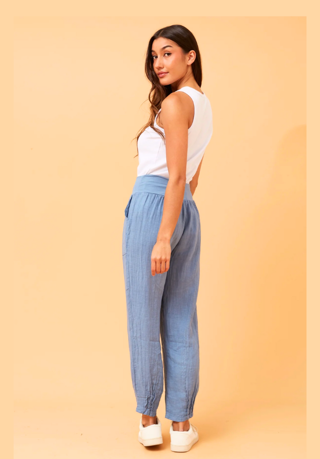 Sorrento Linen Pants - Denim Blue
