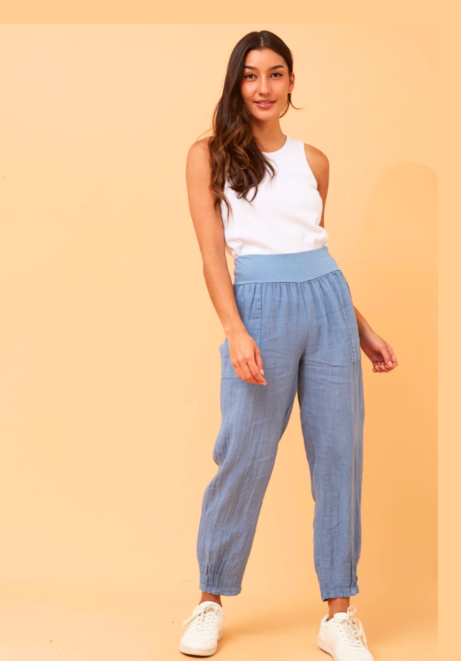 Sorrento Linen Pants - Denim Blue