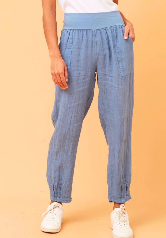 Sorrento Linen Pants - Denim Blue