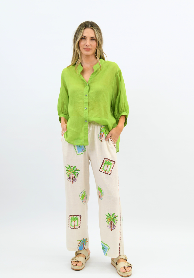 Aurora Linen Top - Avocado