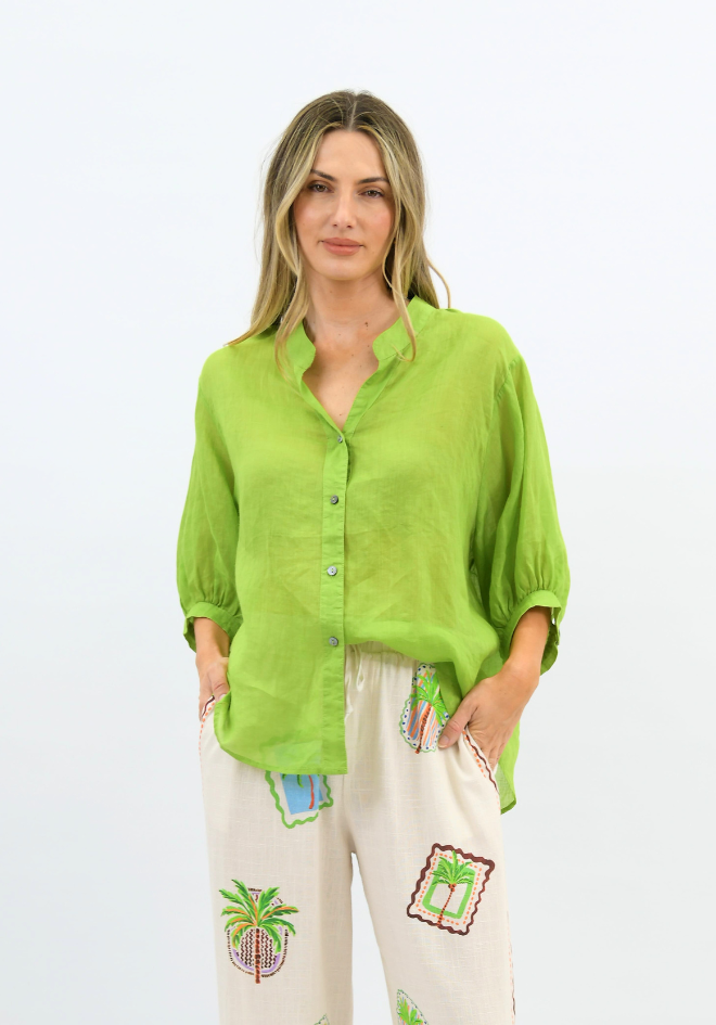 Aurora Linen Top - Avocado
