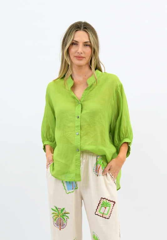 Aurora Linen Top - Avocado