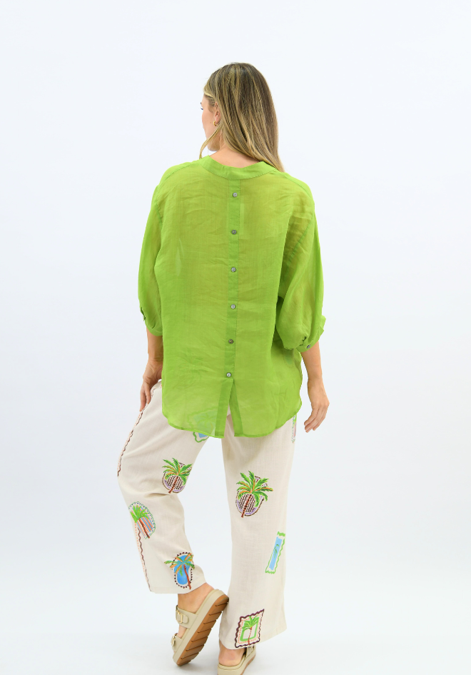 Aurora Linen Top - Avocado