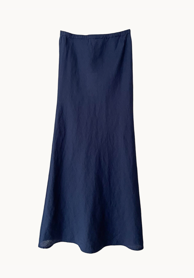 Linen Slip Skirt - Navy