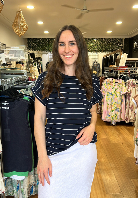 Stripe Rhodes Tee - Navy